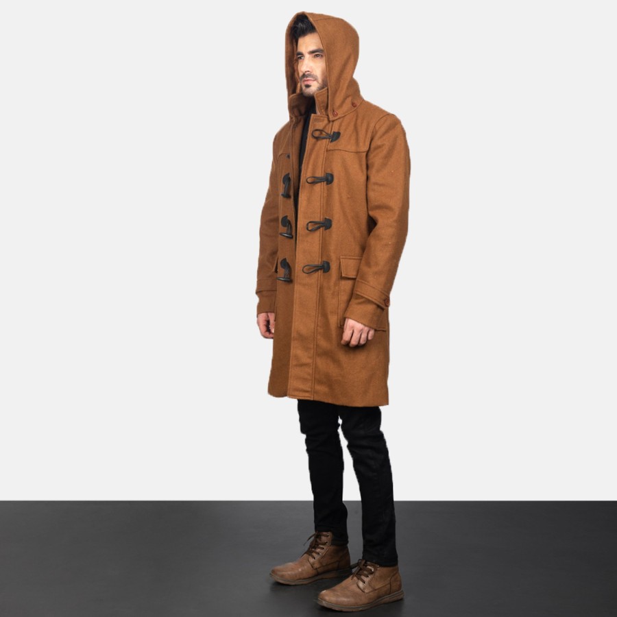 Men TheJacketMaker | Drake Khaki Wool Hooded Duffle Coat