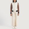 Women TheJacketMaker | Savant White & Brown Hybrid Varsity Jacket