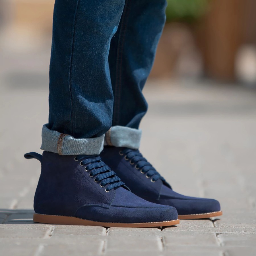 Men TheJacketMaker Leather Boots | Bearman Moc Toe Blue Suede Boots