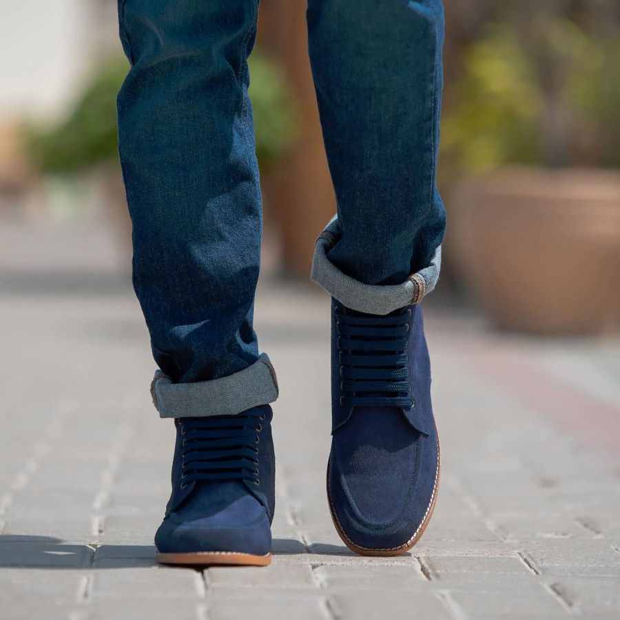 Men TheJacketMaker Leather Boots | Bearman Moc Toe Blue Suede Boots