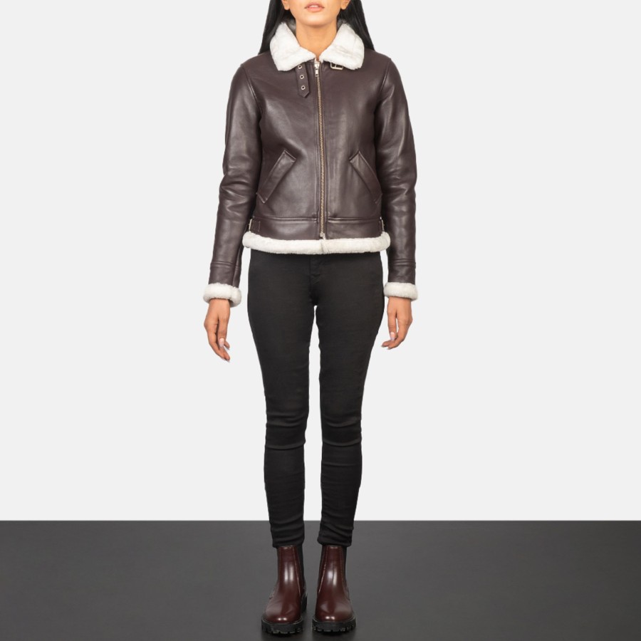 Women TheJacketMaker | Sherilyn B-3 Maroon Leather Bomber Jacket