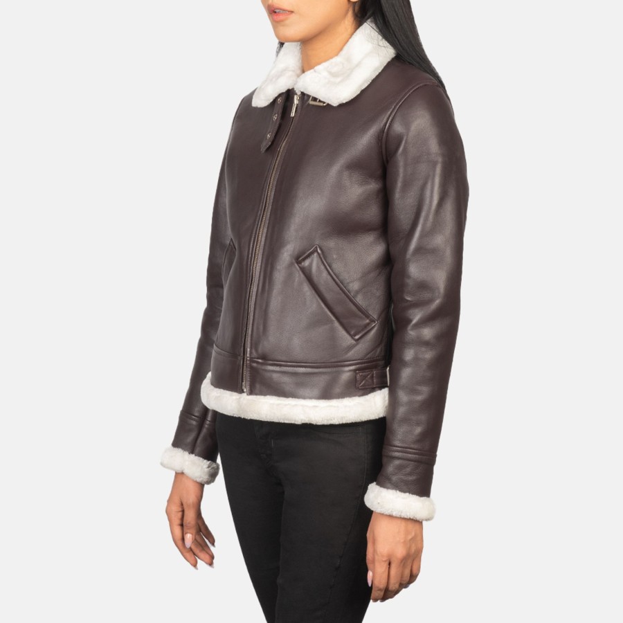 Women TheJacketMaker | Sherilyn B-3 Maroon Leather Bomber Jacket