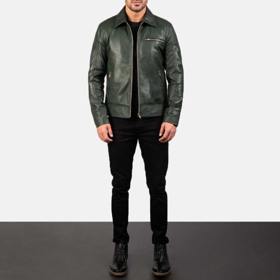 Men TheJacketMaker | Lavendard Green Leather Biker Jacket