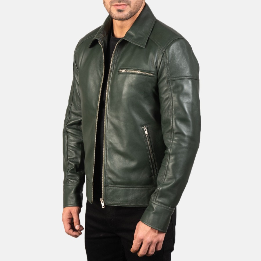 Men TheJacketMaker | Lavendard Green Leather Biker Jacket