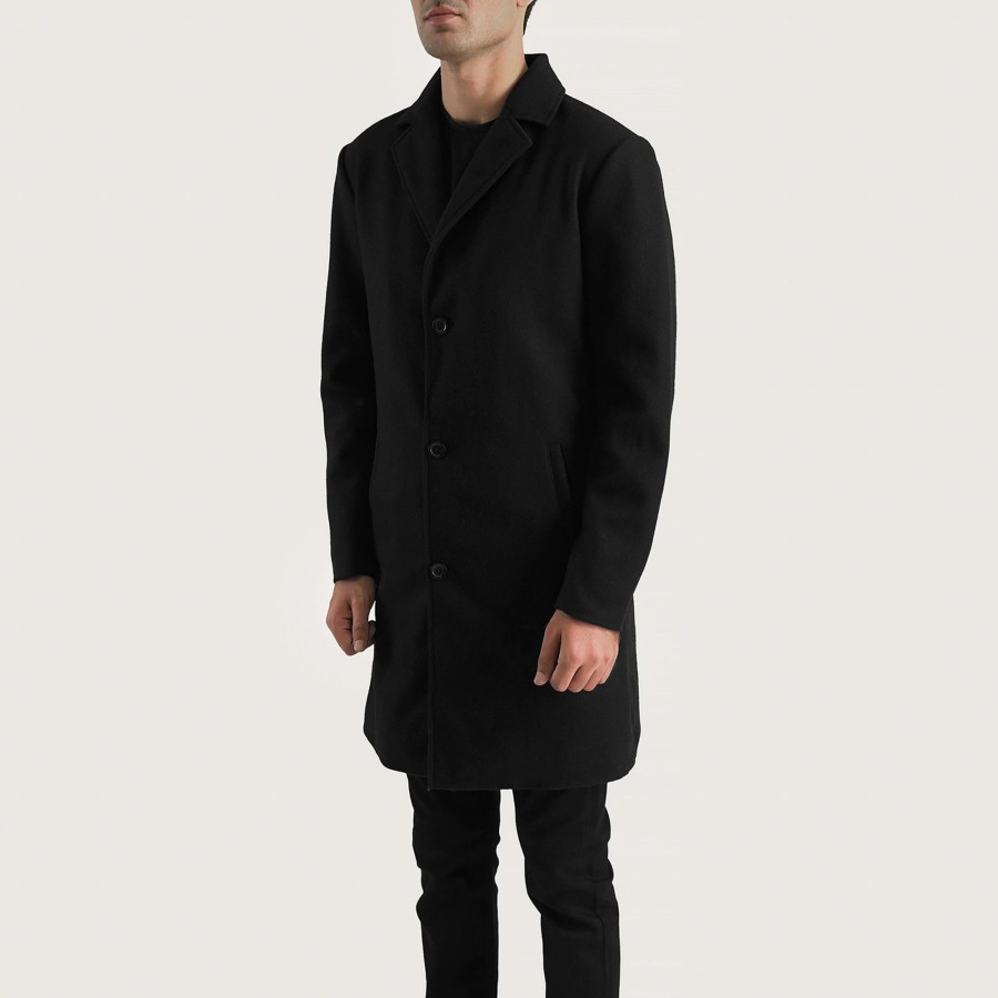 Men TheJacketMaker | Petrillo Black Wool Single Breasted Coat