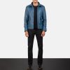 Men TheJacketMaker | Columbus Blue Leather Bomber Jacket