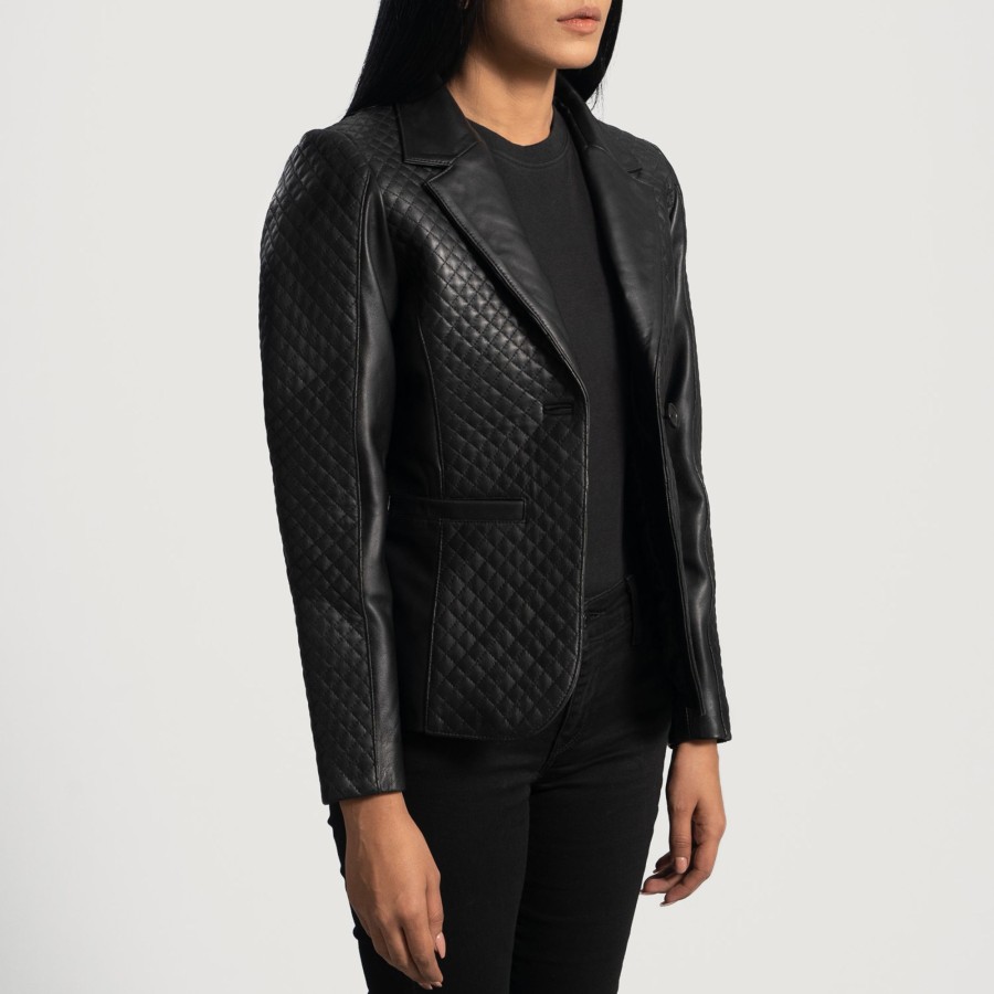 Women TheJacketMaker | Cora Quilted Black Leather Blazer