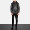 Men TheJacketMaker | Kenton Hooded Black Leather Pullover Jacket