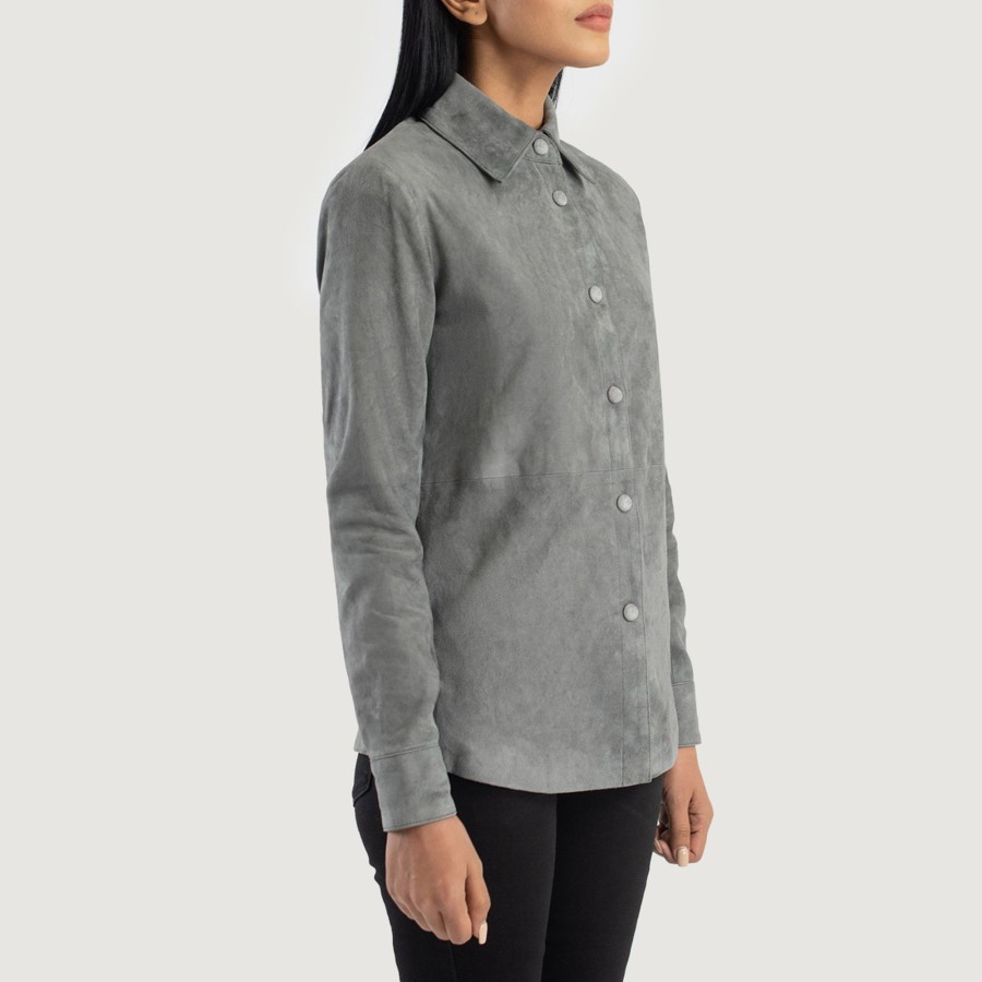 Women TheJacketMaker | Zenith Grey Suede Leather Shirt Jacket