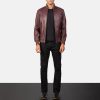 Men TheJacketMaker | Shane Maroon Leather Bomber Jacket