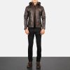 Men TheJacketMaker | Hector Vintage Brown Hooded Leather Biker Jacket