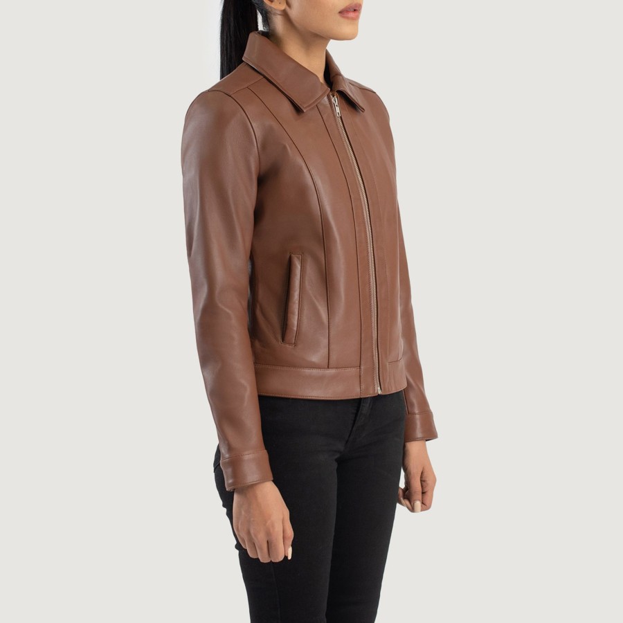 Women TheJacketMaker | Vixen Brown Classic Collar Leather Jacket