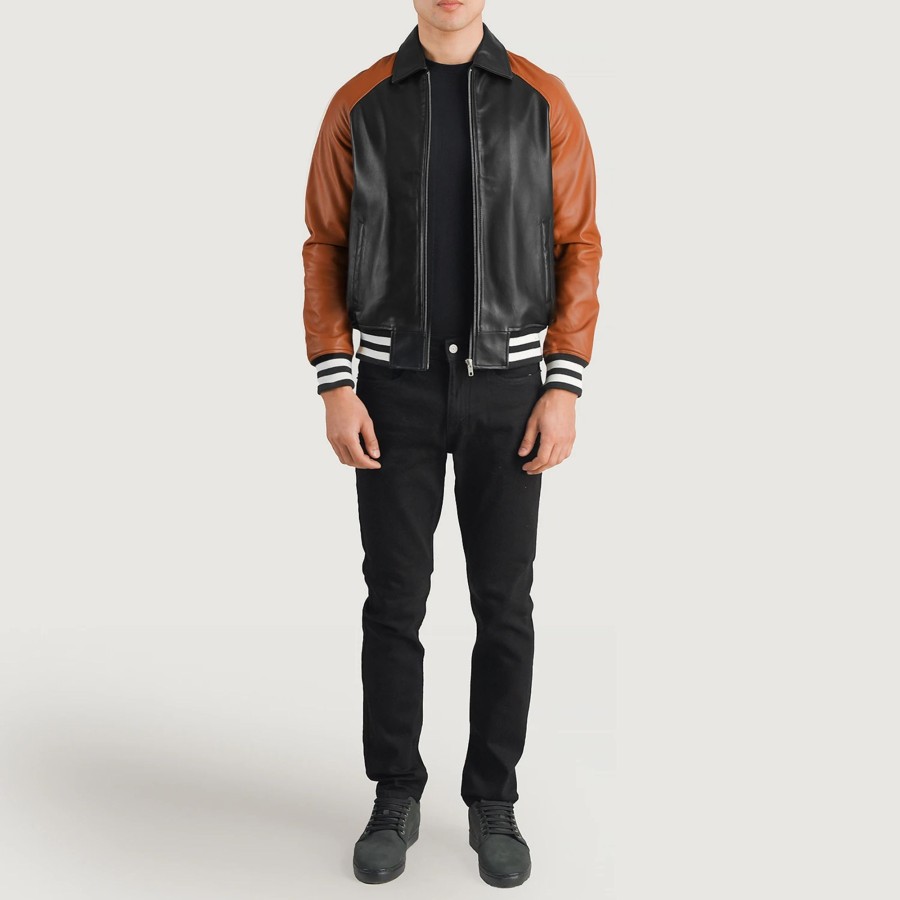 Men TheJacketMaker | Walton Black & Brown Leather Varsity Jacket