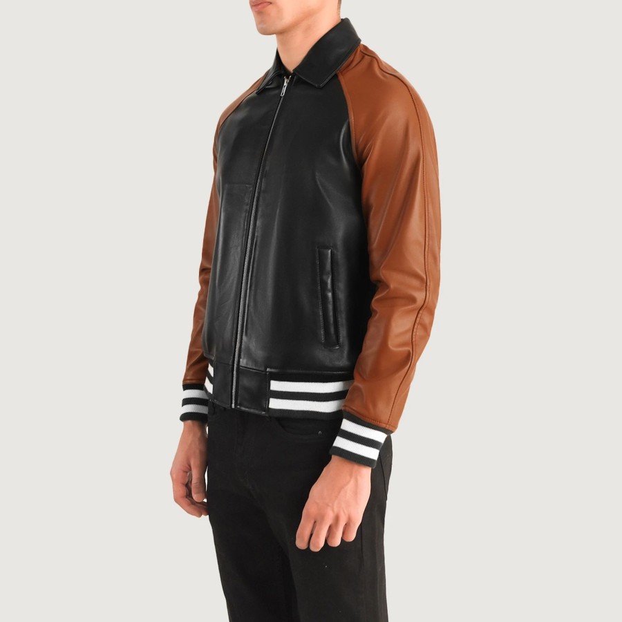 Men TheJacketMaker | Walton Black & Brown Leather Varsity Jacket