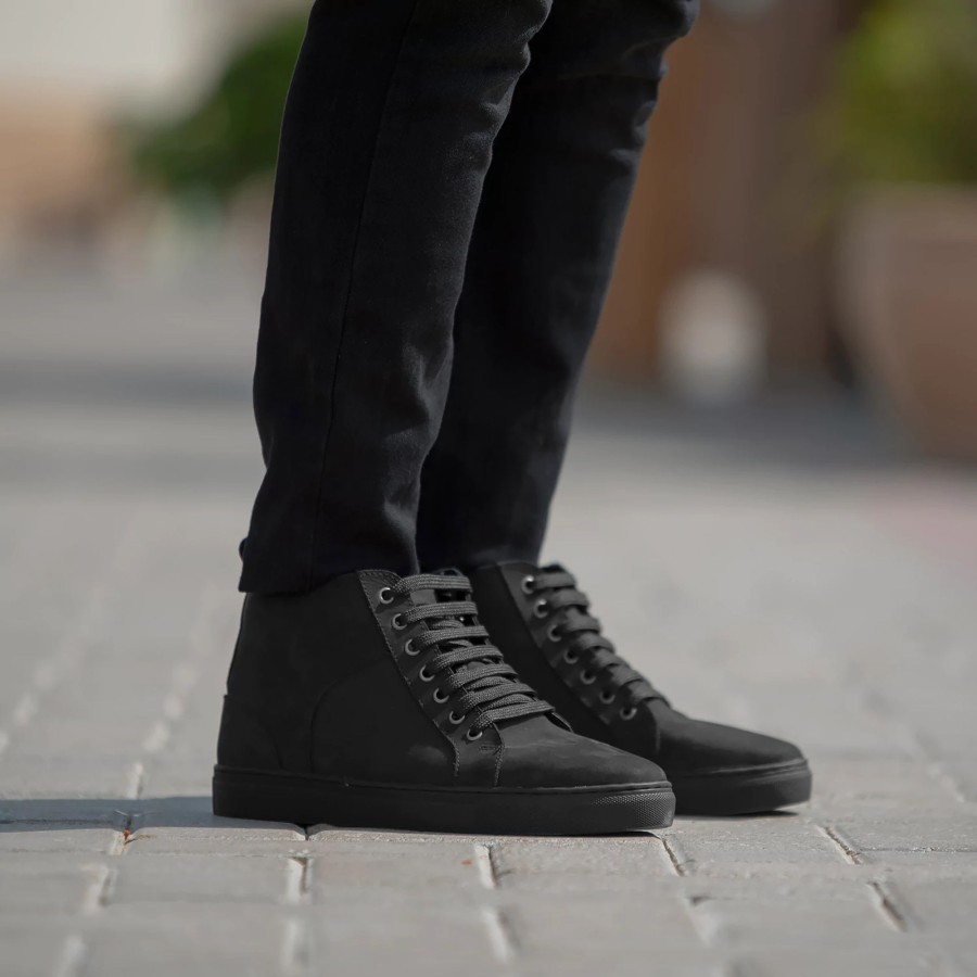 Men TheJacketMaker Leather Sneakers | Marty High Top Black Nubuck Sneakers