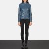 Women TheJacketMaker | Kelsee Blue Leather Biker Jacket