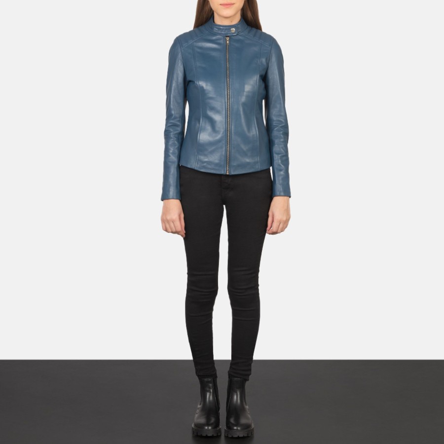 Women TheJacketMaker | Kelsee Blue Leather Biker Jacket