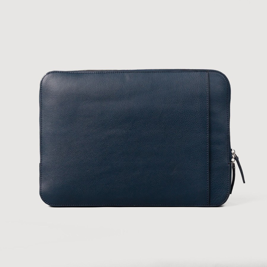 Men TheJacketMaker Business Bags | The Baxter Midnight Blue Leather Laptop Sleeve