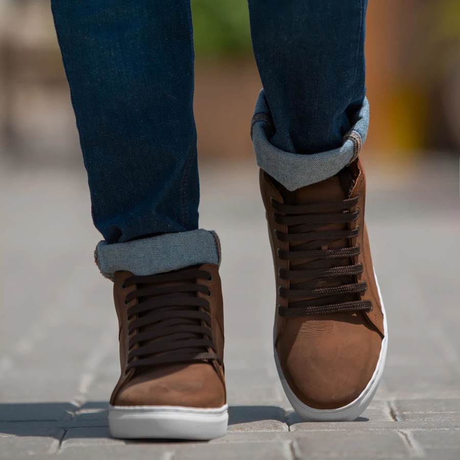 Men TheJacketMaker Leather Sneakers | Marty High Top Pull-Up Brown Leather Sneakers