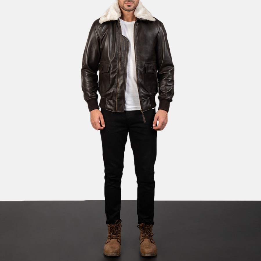 Men TheJacketMaker Gifts For Him | Airin G-1 Brown Leather Bomber Jacket