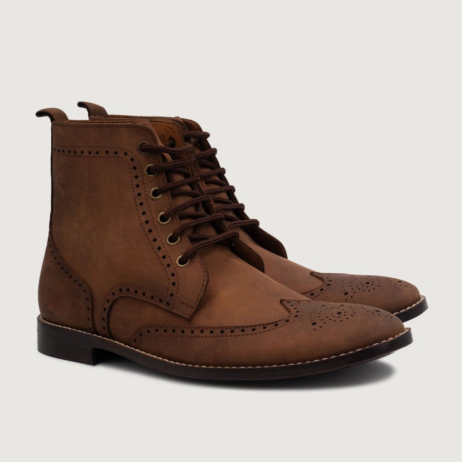 Men TheJacketMaker Leather Boots | Duster Brogues Derby Oil Pull-Up Brown Leather Boots