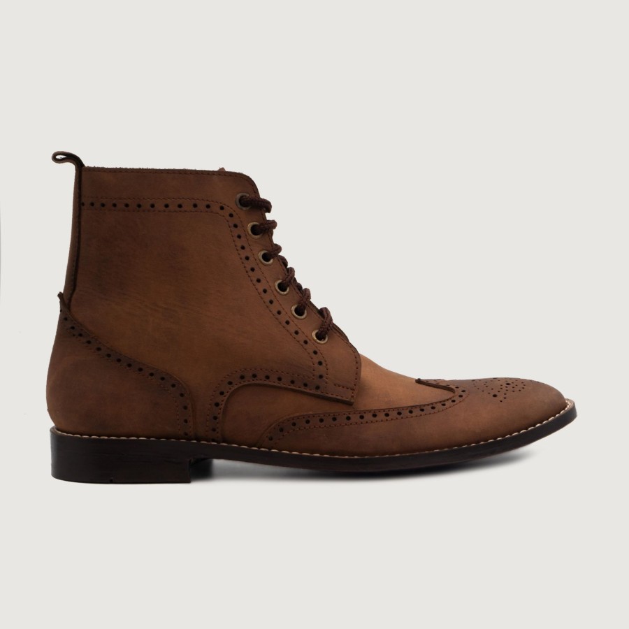 Men TheJacketMaker Leather Boots | Duster Brogues Derby Oil Pull-Up Brown Leather Boots