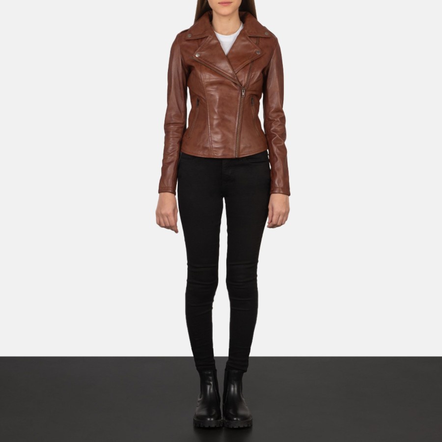 Women TheJacketMaker | Flashback Brown Leather Biker Jacket