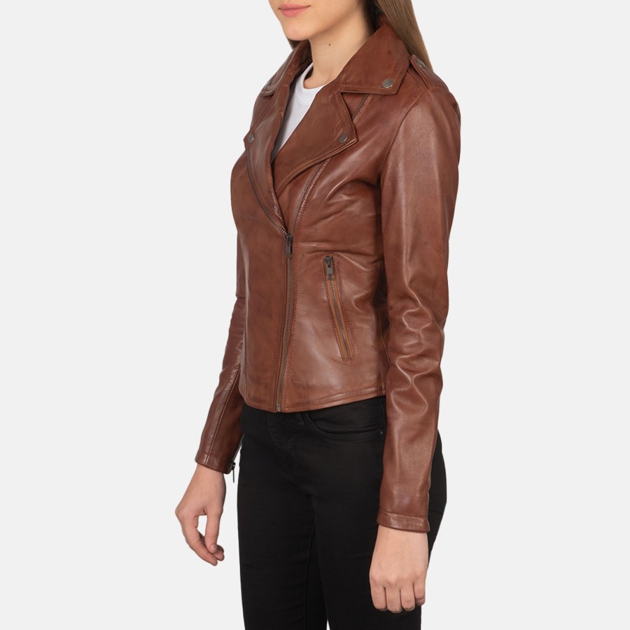 Women TheJacketMaker | Flashback Brown Leather Biker Jacket