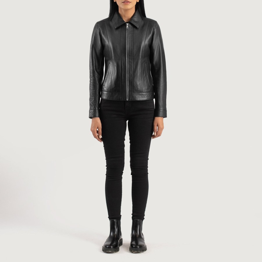 Women TheJacketMaker | Vixen Black Classic Collar Leather Jacket