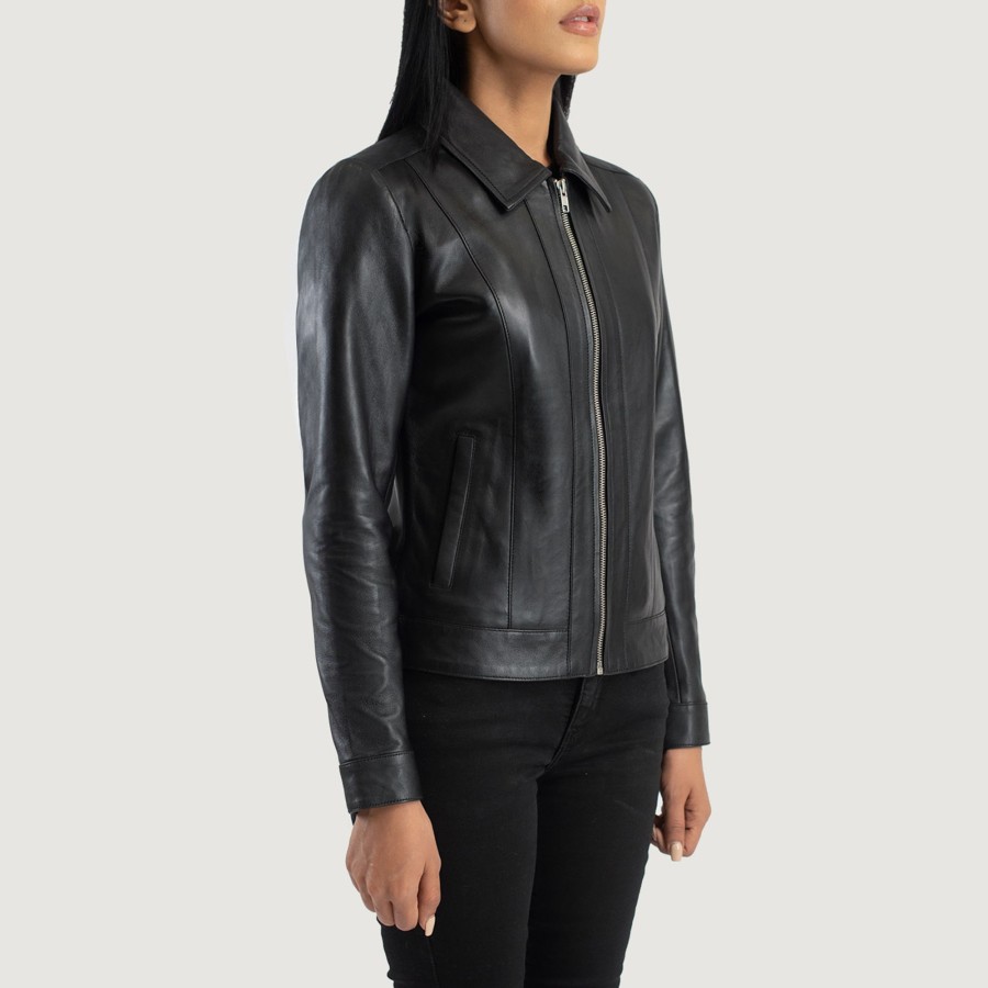 Women TheJacketMaker | Vixen Black Classic Collar Leather Jacket