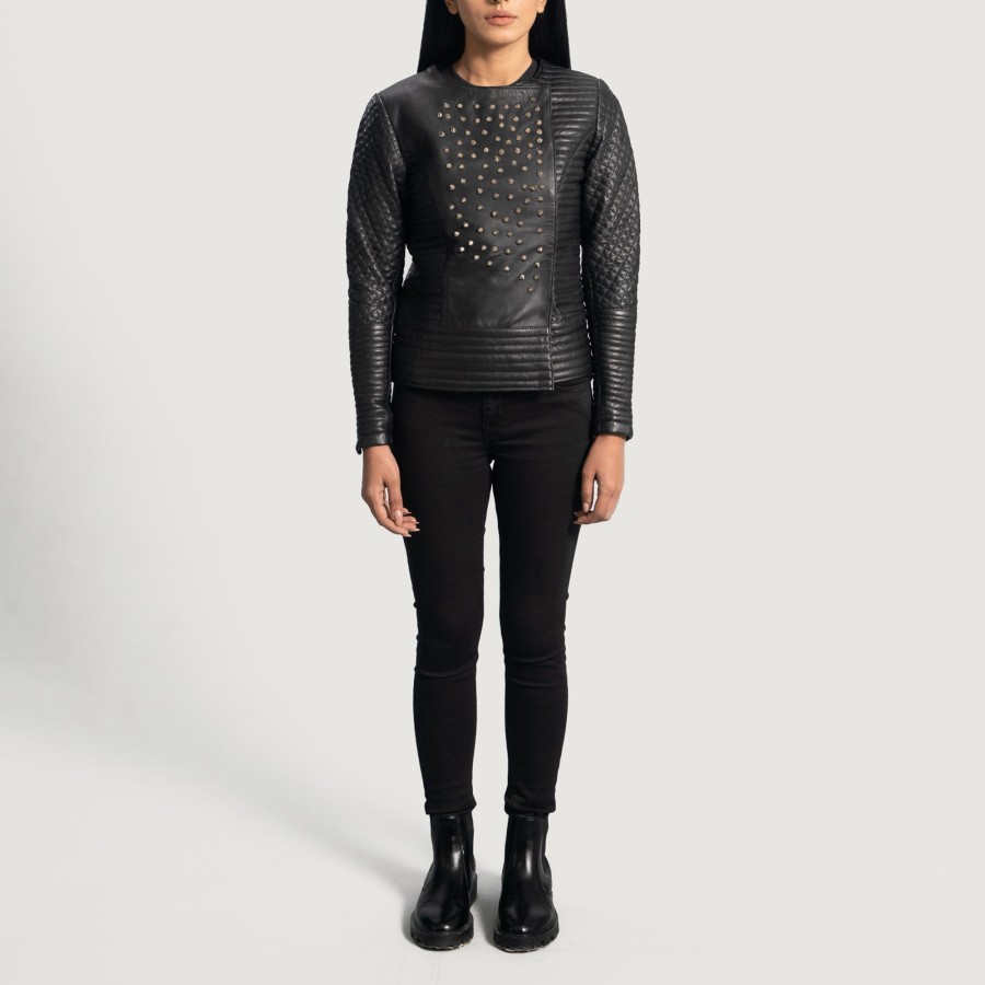 Women TheJacketMaker | Celeste Studded Black Leather Jacket