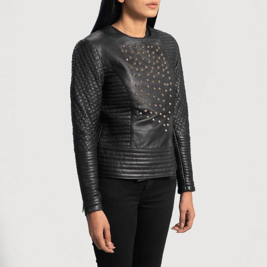 Women TheJacketMaker | Celeste Studded Black Leather Jacket