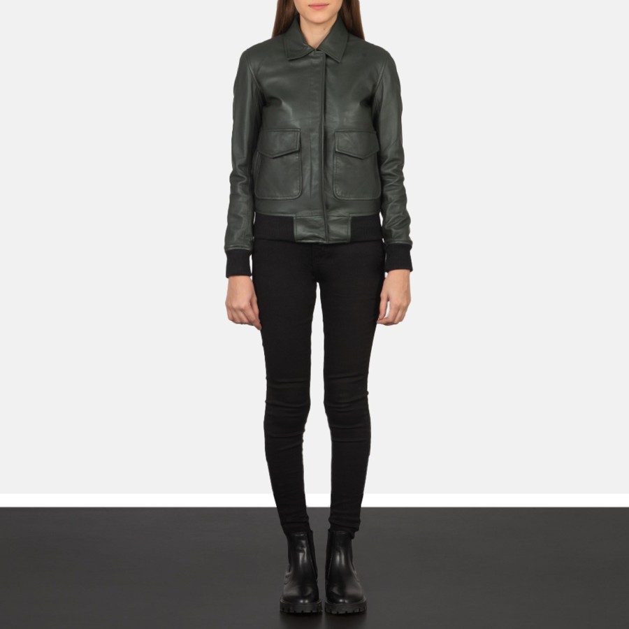 Women TheJacketMaker | Westa A-2 Green Leather Bomber Jacket