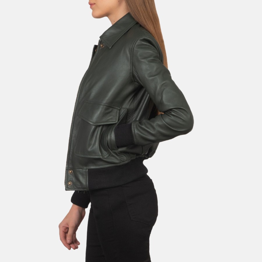 Women TheJacketMaker | Westa A-2 Green Leather Bomber Jacket