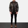 Men TheJacketMaker | Agent Shadow Brown Leather Bomber Jacket