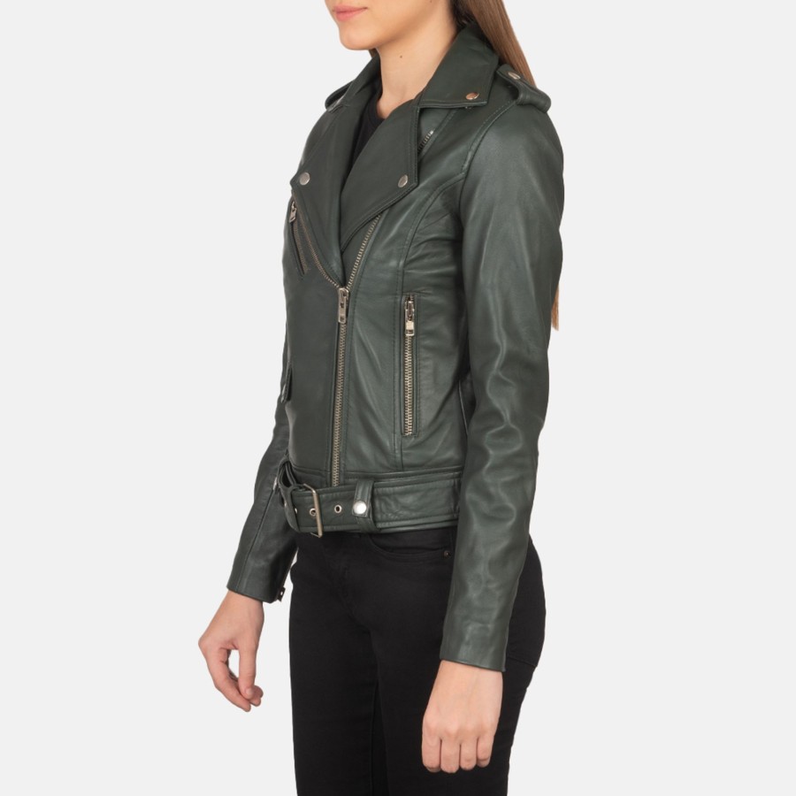 Women TheJacketMaker | Alison Green Leather Biker Jacket