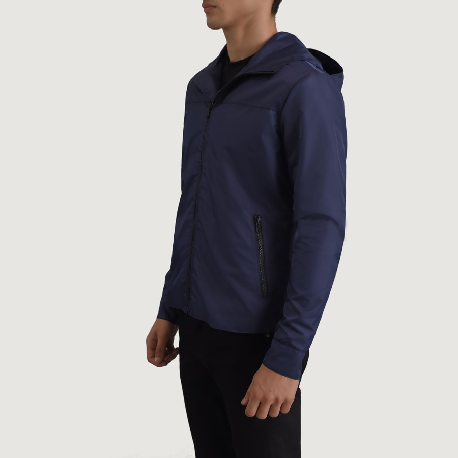 Men TheJacketMaker | Wesley Blue Hooded Windbreaker Jacket