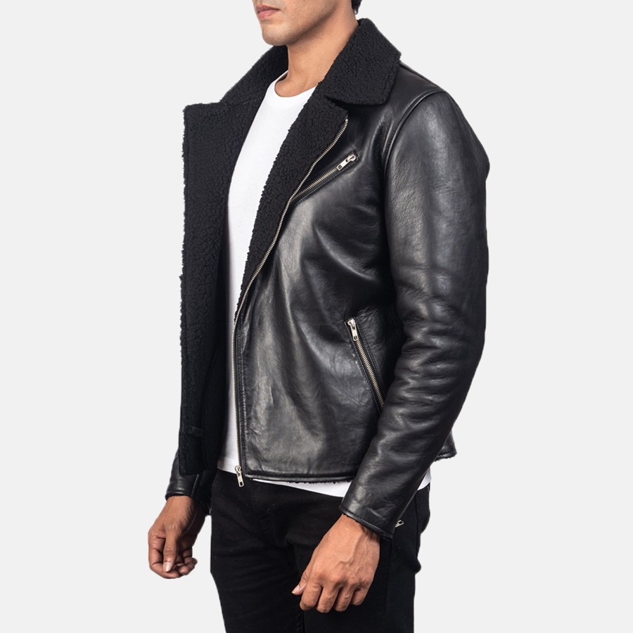 Men TheJacketMaker | Alberto Shearling Black Leather Jacket