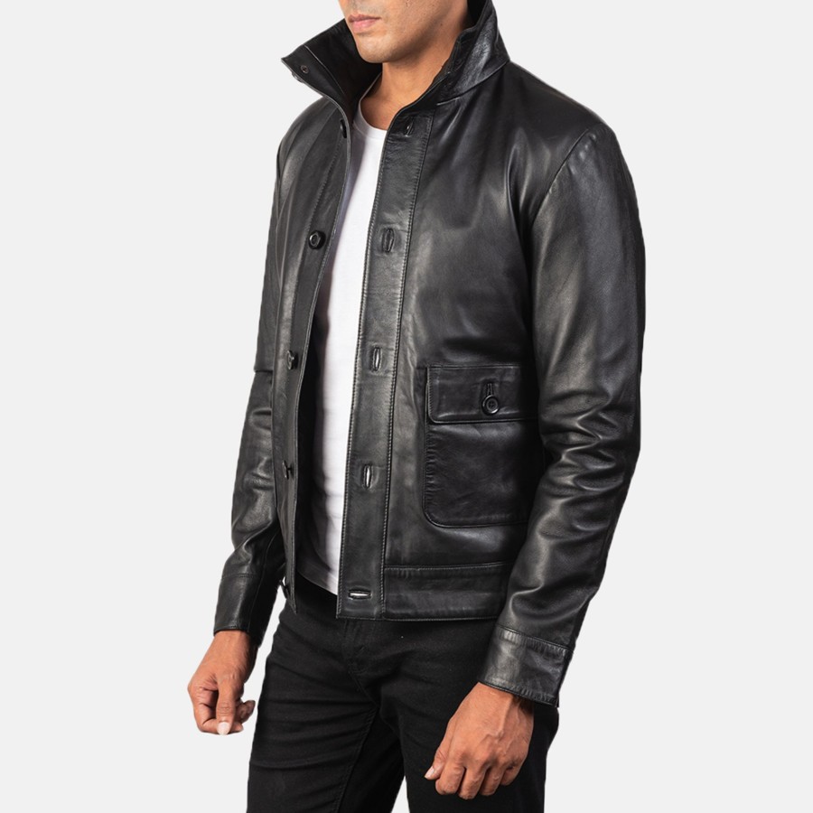 Men TheJacketMaker | Columbus Black Leather Bomber Jacket