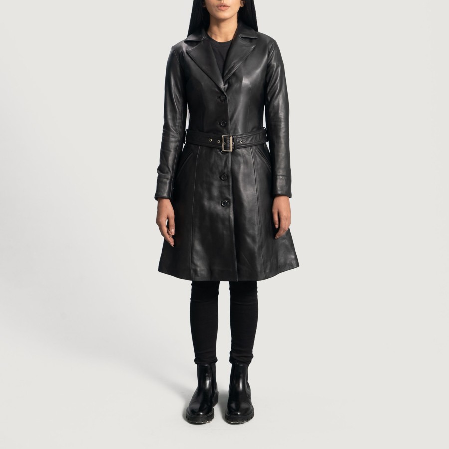 Women TheJacketMaker | Moonlight Black Leather Trench Coat