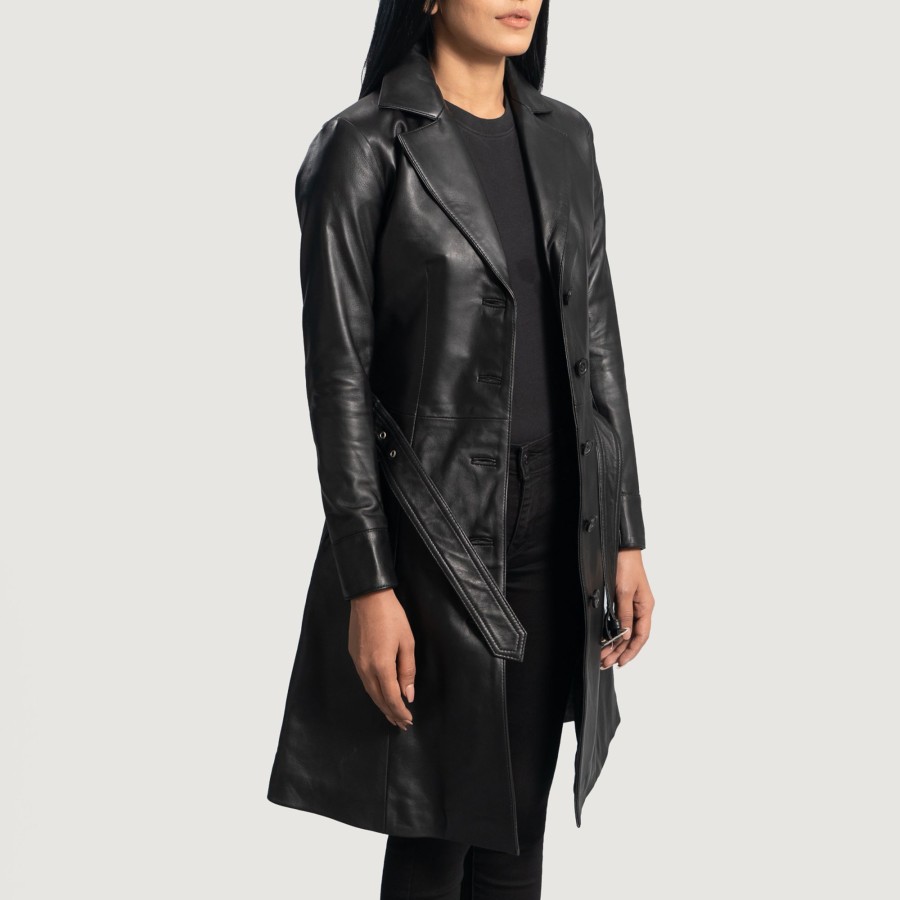 Women TheJacketMaker | Moonlight Black Leather Trench Coat