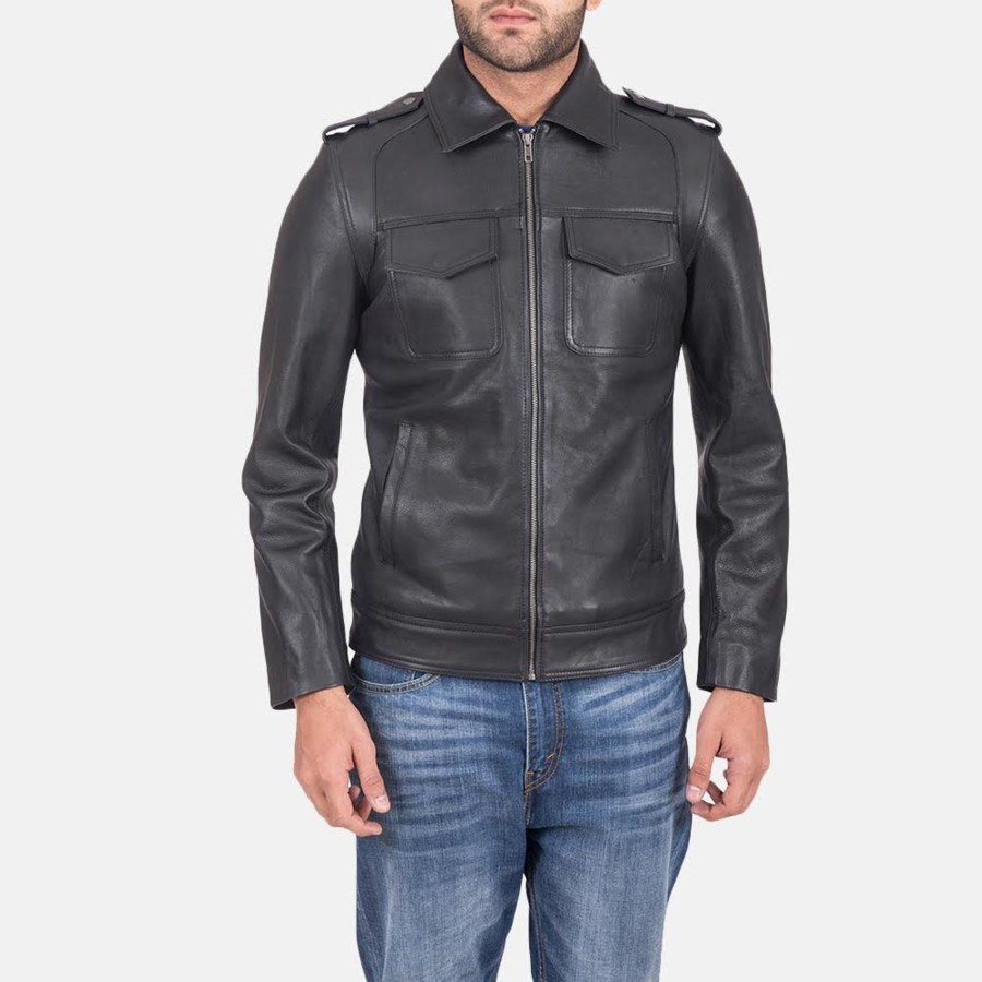 Men TheJacketMaker | Sergeant Black Leather Jacket