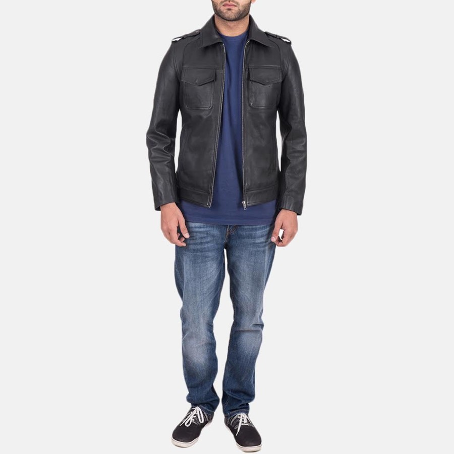 Men TheJacketMaker | Sergeant Black Leather Jacket