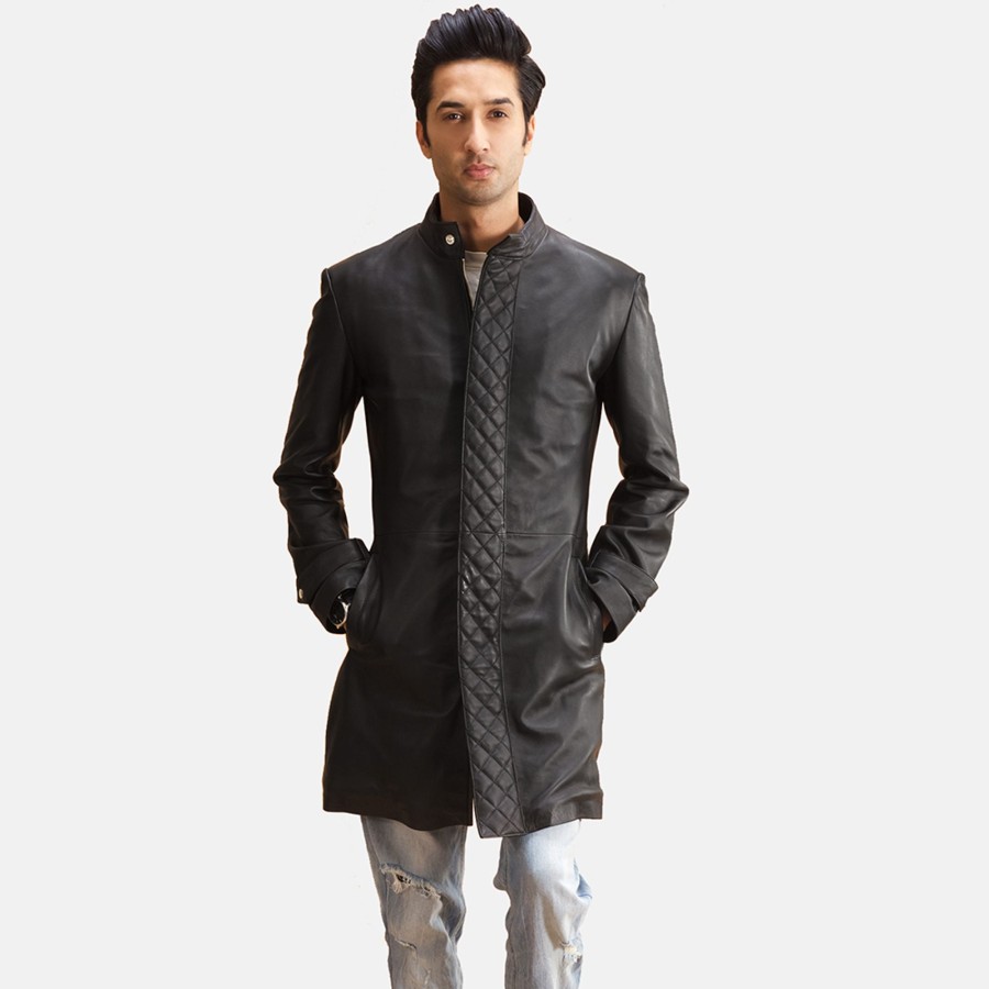 Men TheJacketMaker | Midlander Quilted Black Leather Coat