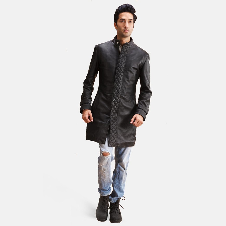 Men TheJacketMaker | Midlander Quilted Black Leather Coat