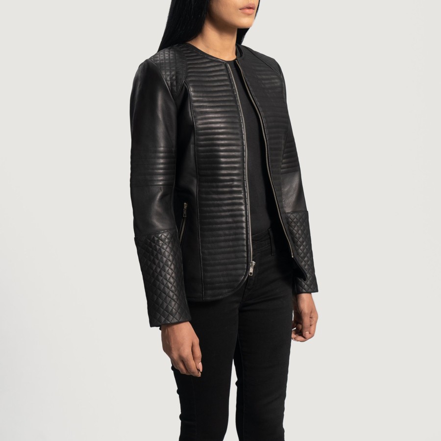 Women TheJacketMaker | Nexi Quilted Black Leather Jacket