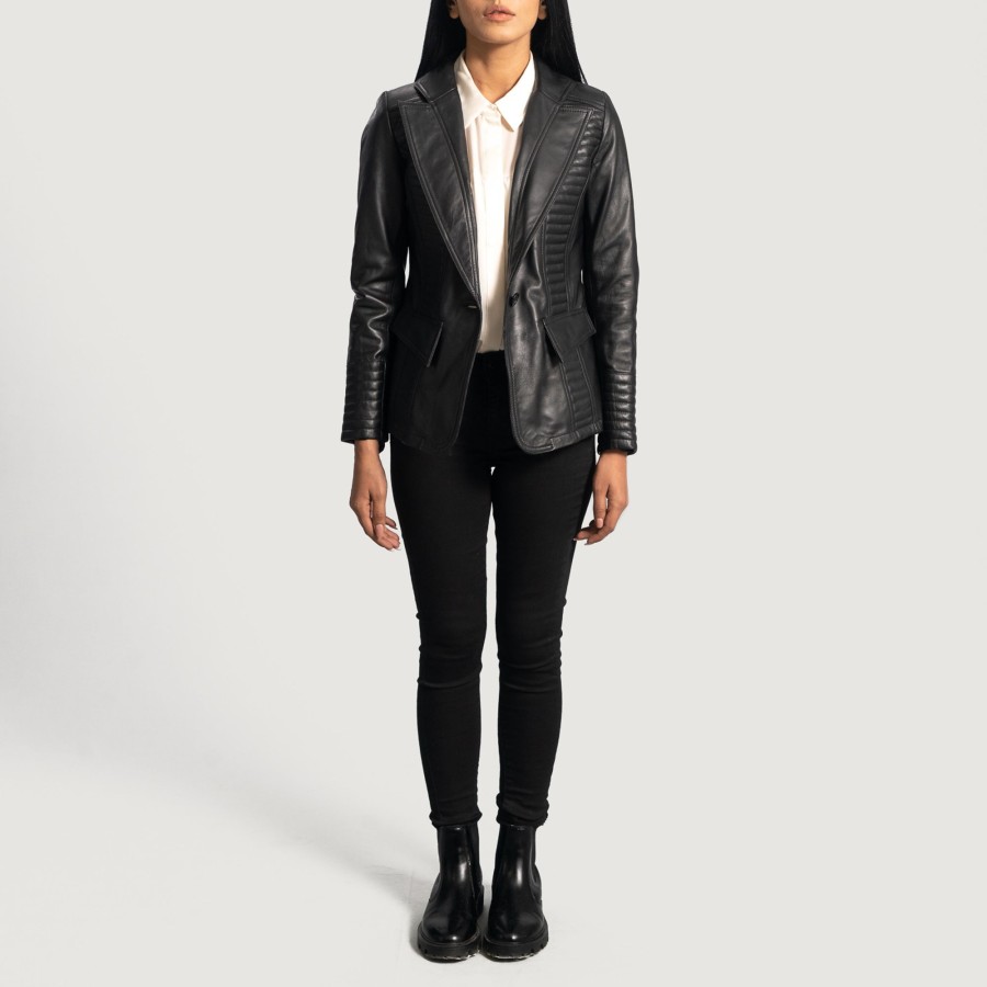 Women TheJacketMaker | Selina Black Leather Blazer