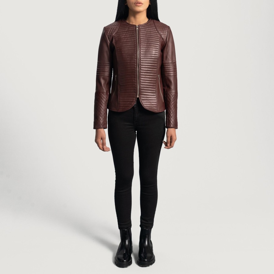 Women TheJacketMaker | Nexi Quilted Maroon Leather Jacket