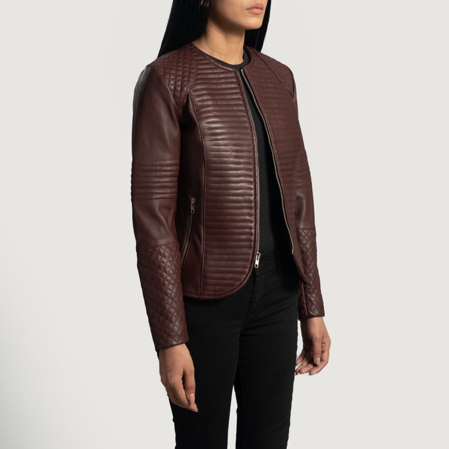 Women TheJacketMaker | Nexi Quilted Maroon Leather Jacket