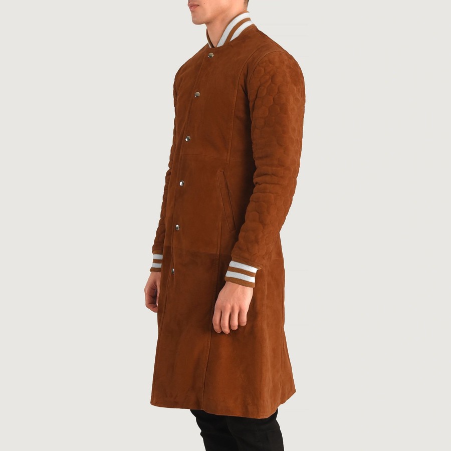 Men TheJacketMaker | Wilde Brown Suede Varsity Coat